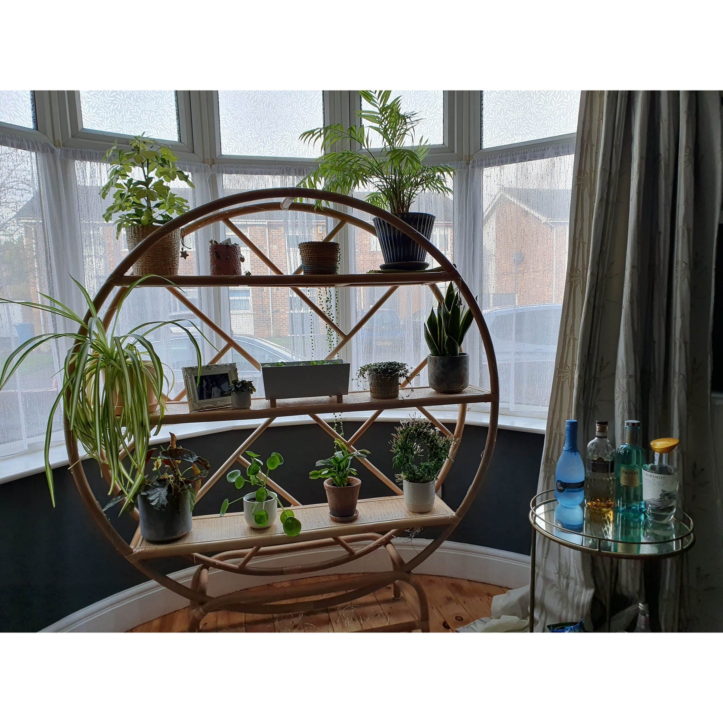 Natural Rattan Etagere, Round Standing 3 tier Bookcase