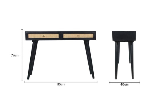 Manhattan 2 Draw Cane & Wood Console Table in Black