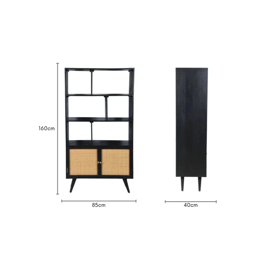 Manhattan Large Standing Bookshelf Cabinet with 2 Door Storage Unit in Black