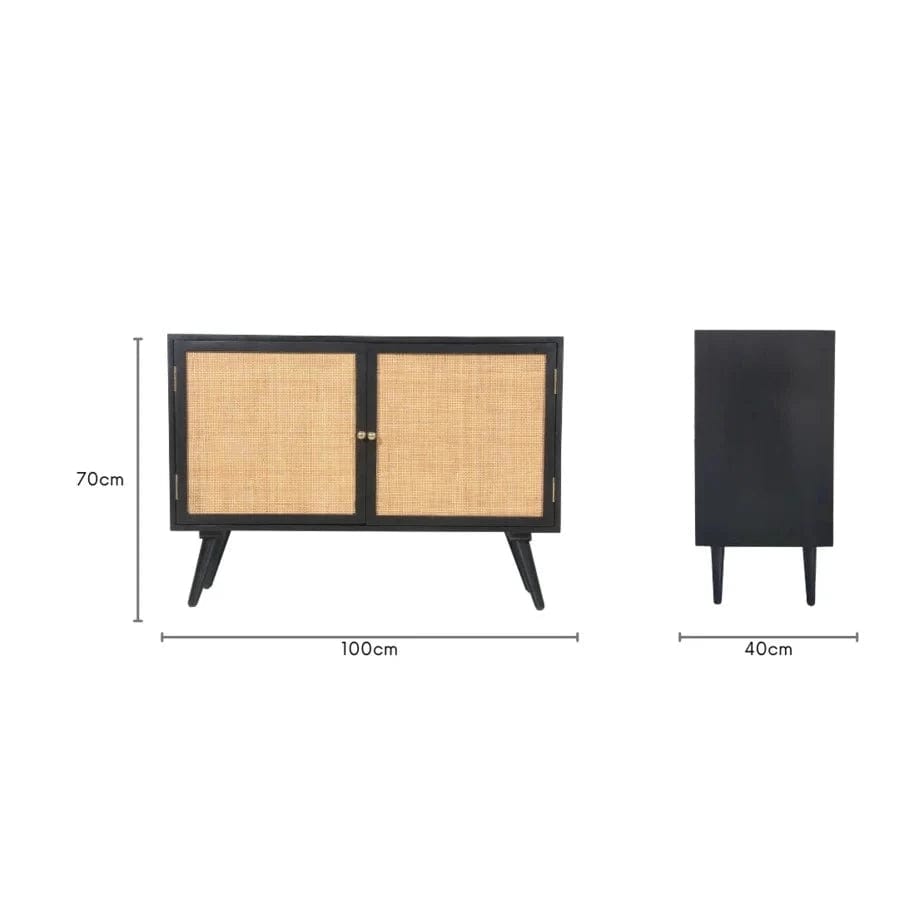 Manhattan 2 Door Sideboard Rattan & Wood Cabinet in Black