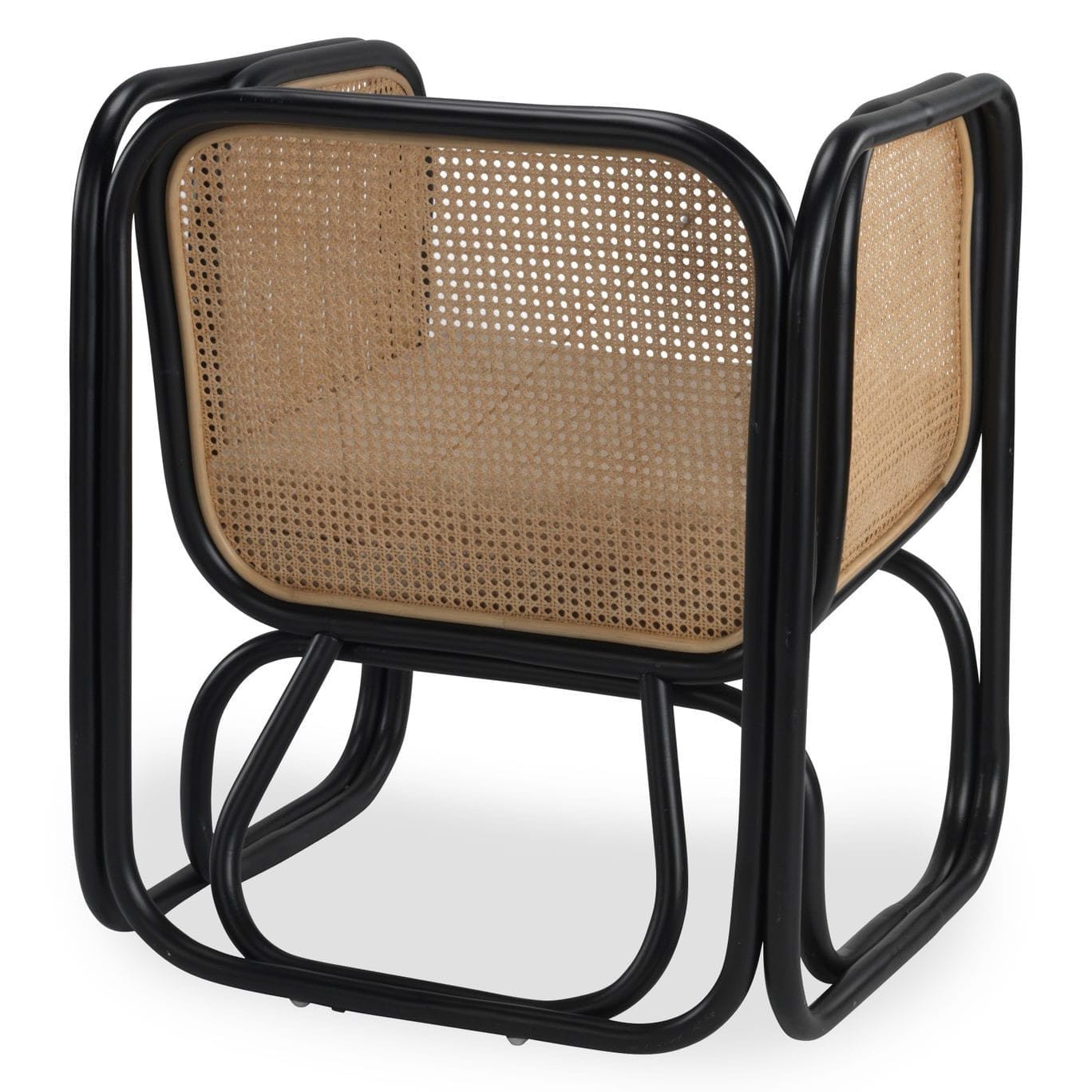 Iconic Indoor Cane Rattan Armchair with Boucle Latte Cushion – Black