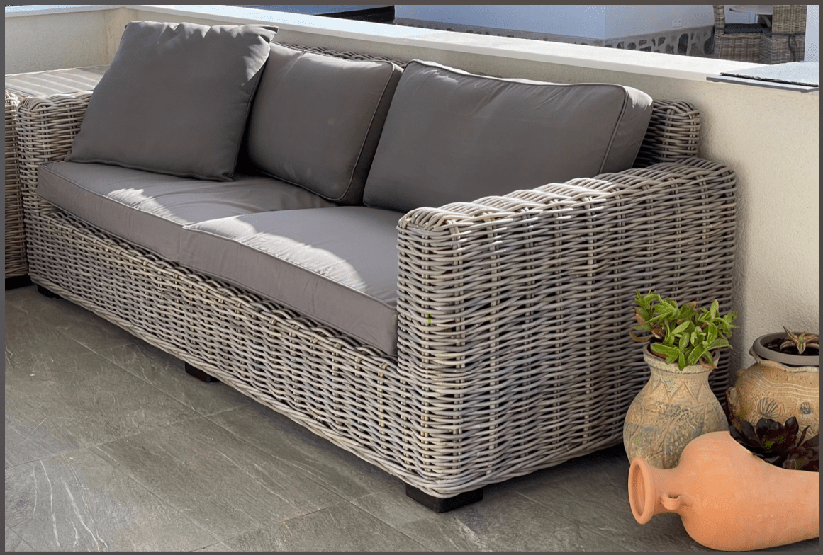 Java Natural Wicker Rattan 3 Seater Sofa