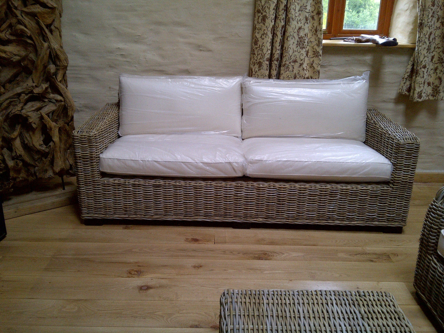 Java Natural Wicker Rattan 3 Seater Sofa