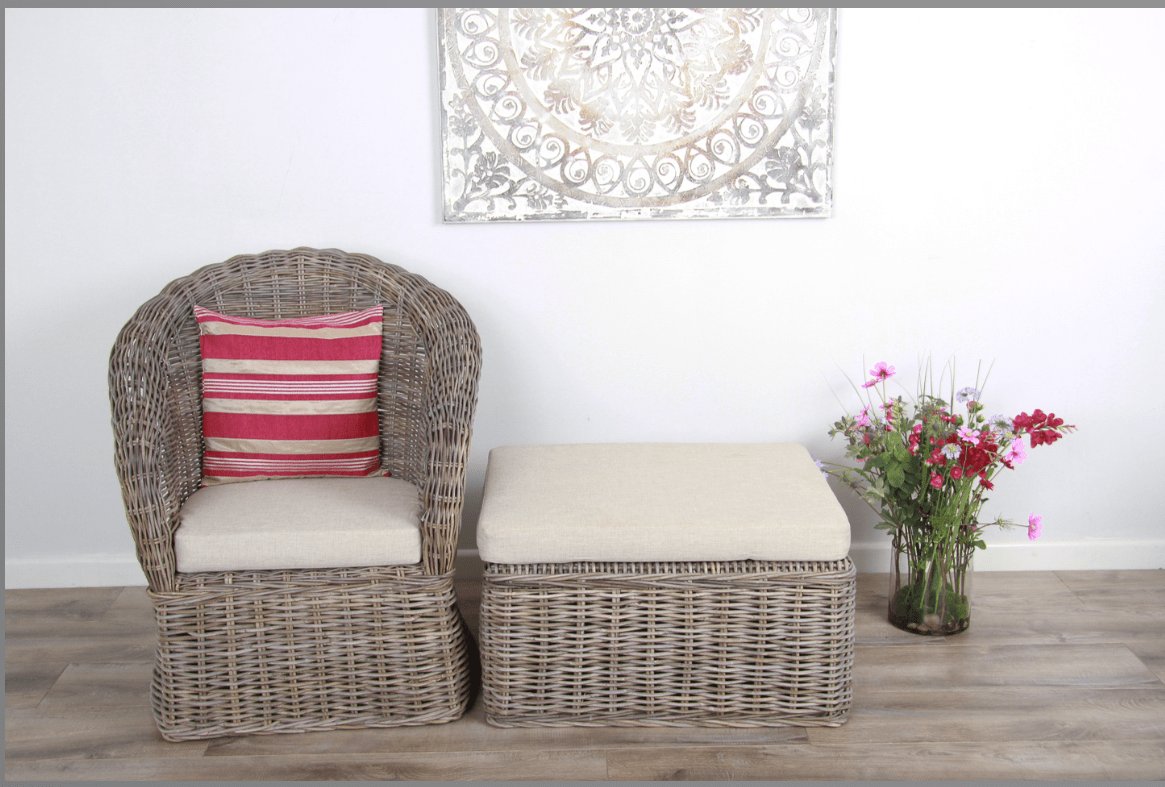 Riviera Natural Wicker Lounger Chair with Footstool