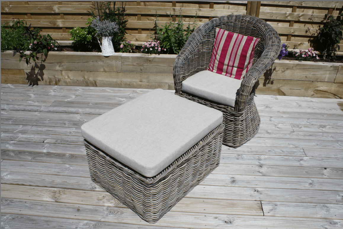 Riviera Natural Wicker Lounger Chair with Footstool