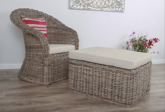 Riviera Natural Wicker Lounger Chair with Footstool