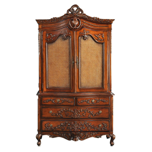 Antoinette French Mahogany Linen Press With Rattan Doors