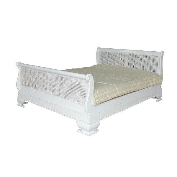 Mahogany French Rattan Sleigh Bed