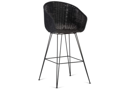 Black Rattan Porto Bar Stool Chair