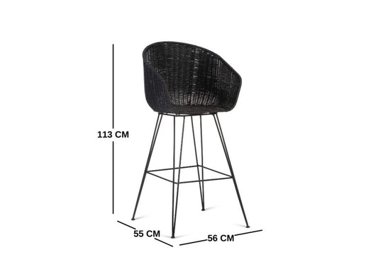 Black Rattan Porto Bar Stool Chair