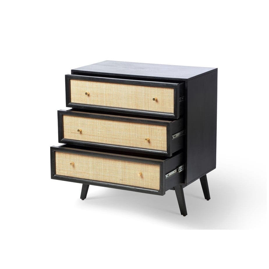 Venice 3 Drawer Chest Unit Rattan & Mango Wood in Black