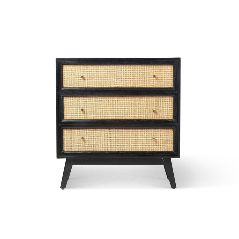 Venice 3 Drawer Chest Unit Rattan & Mango Wood in Black