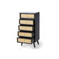 Venice Tall 5 Drawer Unit Rattan & Mango Wood in Black