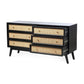 Venice Wide 6 Drawer Chest Unit Rattan & Mango Wood in Black