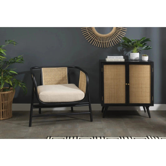 Seoul Black Rattan Cane Armchair in Latte