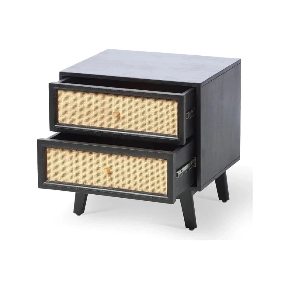 Venice 2 Drawer Bedside Table Rattan & Mango Wood in Black