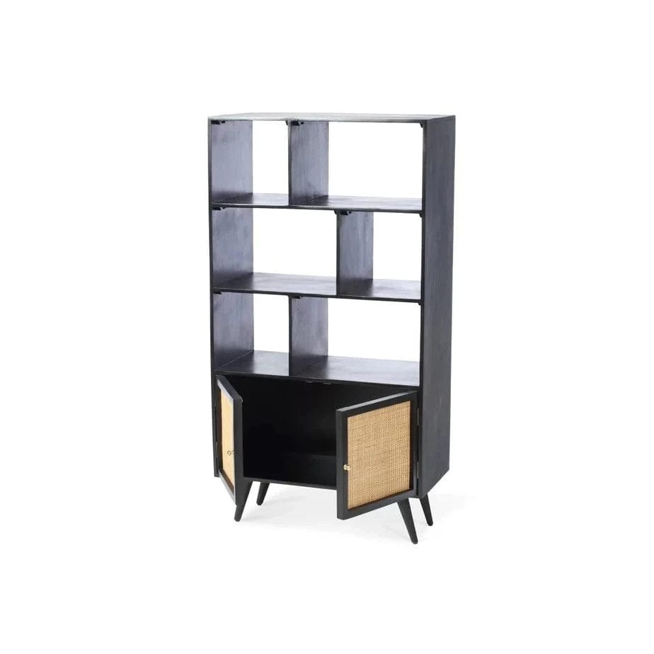 Manhattan Large Standing Bookshelf Cabinet with 2 Door Storage Unit in Black