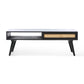 Manhattan Cane & Wood Coffee Table with Drawer and Open Shelf in Black