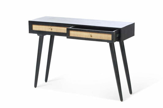 Manhattan 2 Draw Cane & Wood Console Table in Black