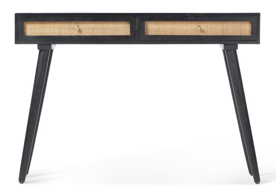 Manhattan 2 Draw Cane & Wood Console Table in Black