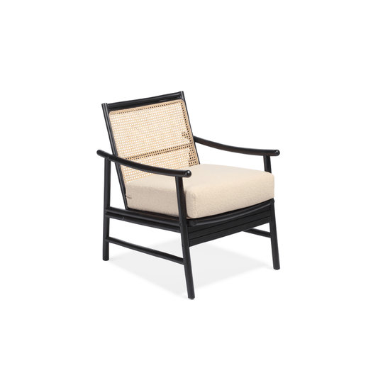 Borneo Black Wicker Chair with Boucle Latte Cushion