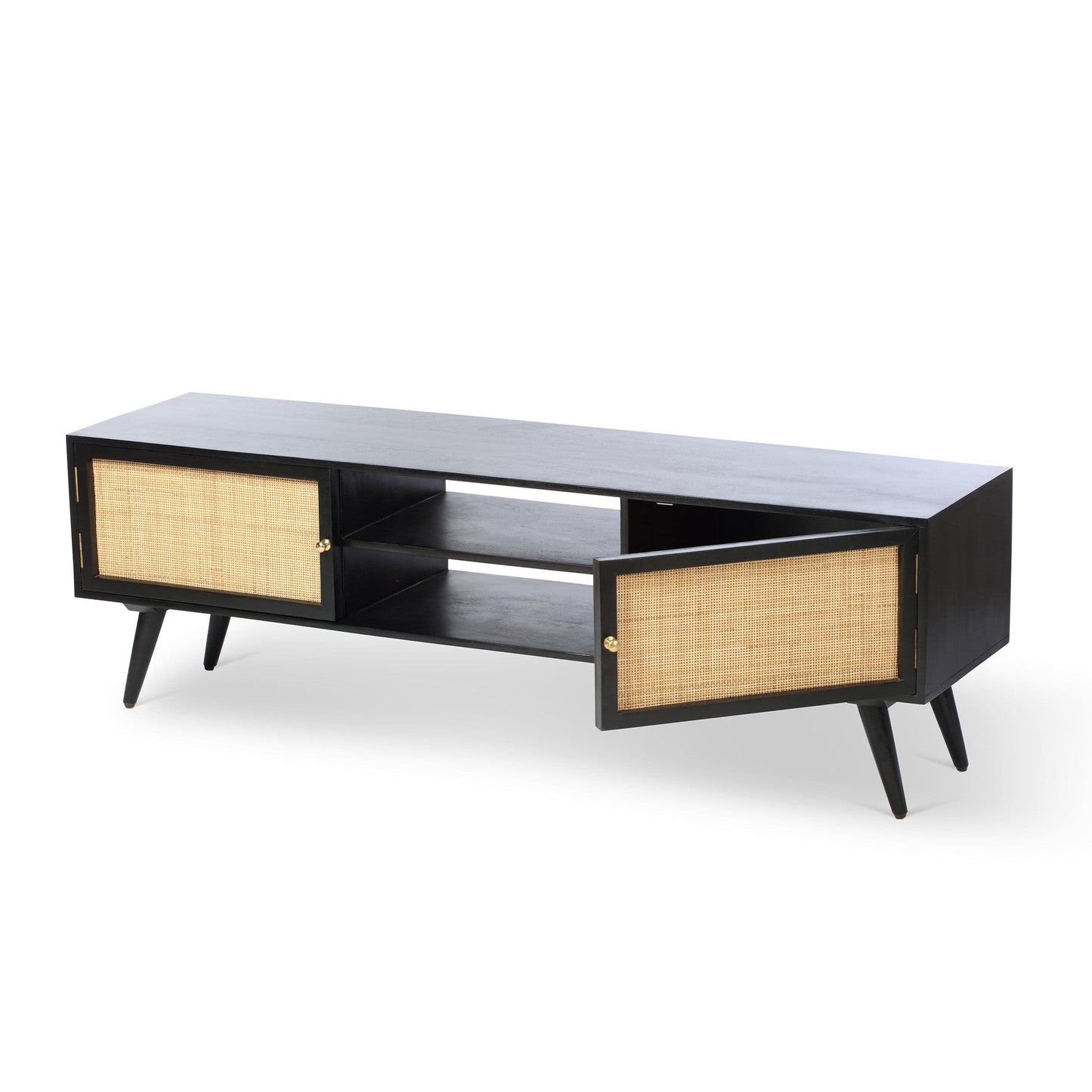 Manhattan Wide Rattan & Wood TV Stand with Storage in Black