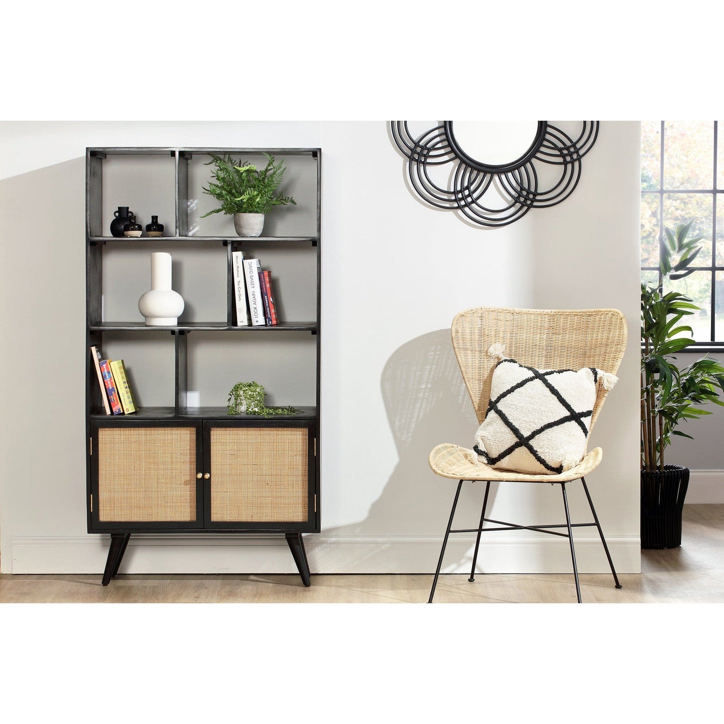 Manhattan Large Standing Bookshelf Cabinet with 2 Door Storage Unit in Black