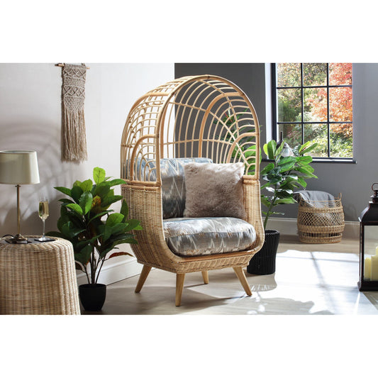 Natural Rattan Cocoon Chair in Alpine Cushion