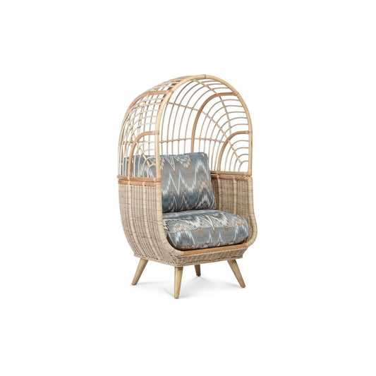 Natural Rattan Cocoon Chair in Alpine Cushion