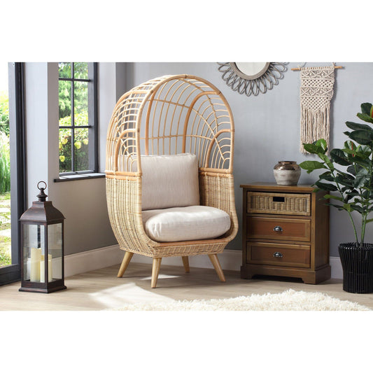 Natural Rattan Cocoon Chair in Smooth Beige Cushion