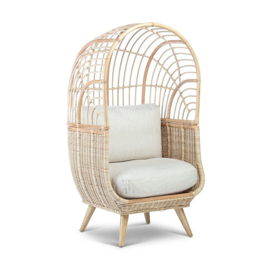 Natural Rattan Cocoon Chair in Smooth Beige Cushion