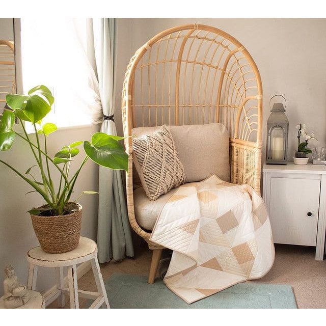 Natural Rattan Cocoon Chair in Smooth Beige Cushion