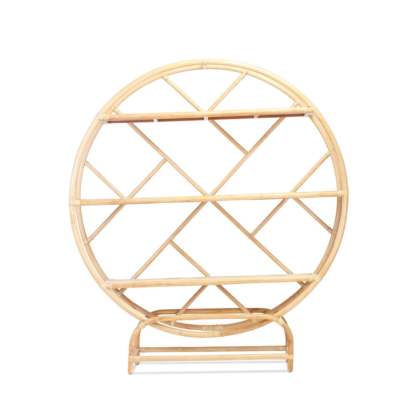 Natural Rattan Etagere, Round Standing 3 tier Bookcase