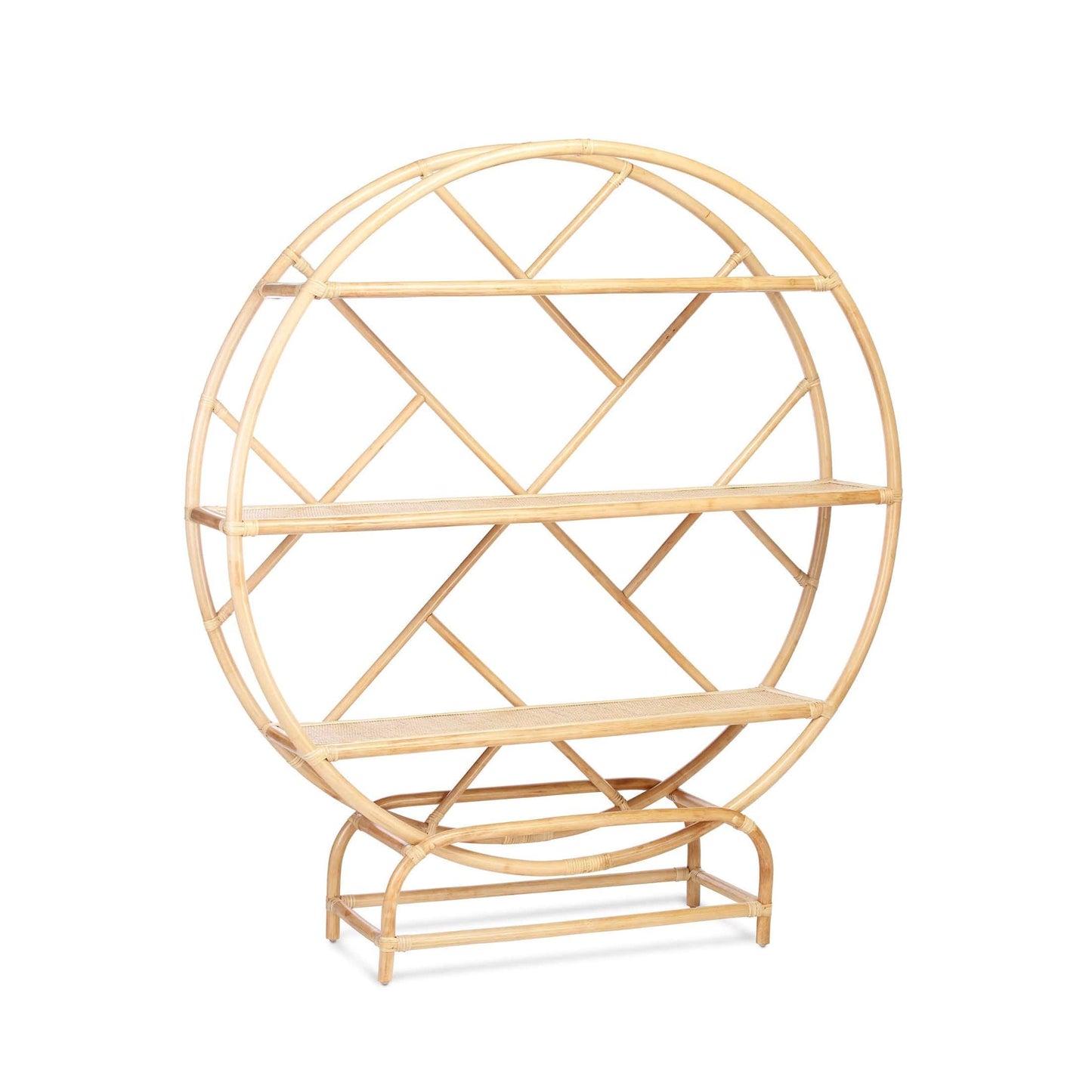 Natural Rattan Etagere, Round Standing 3 tier Bookcase