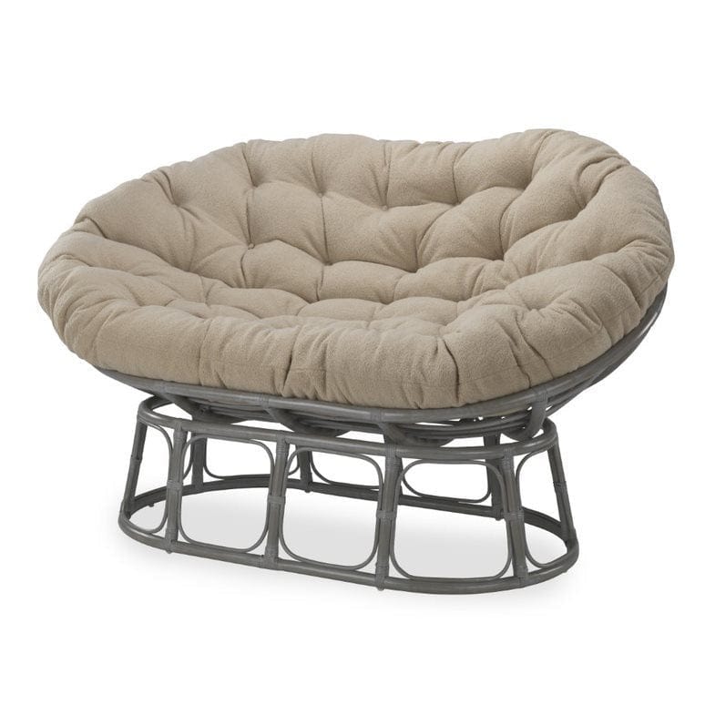 Greywash Papasan Sofa in Boucle Latte Cushion