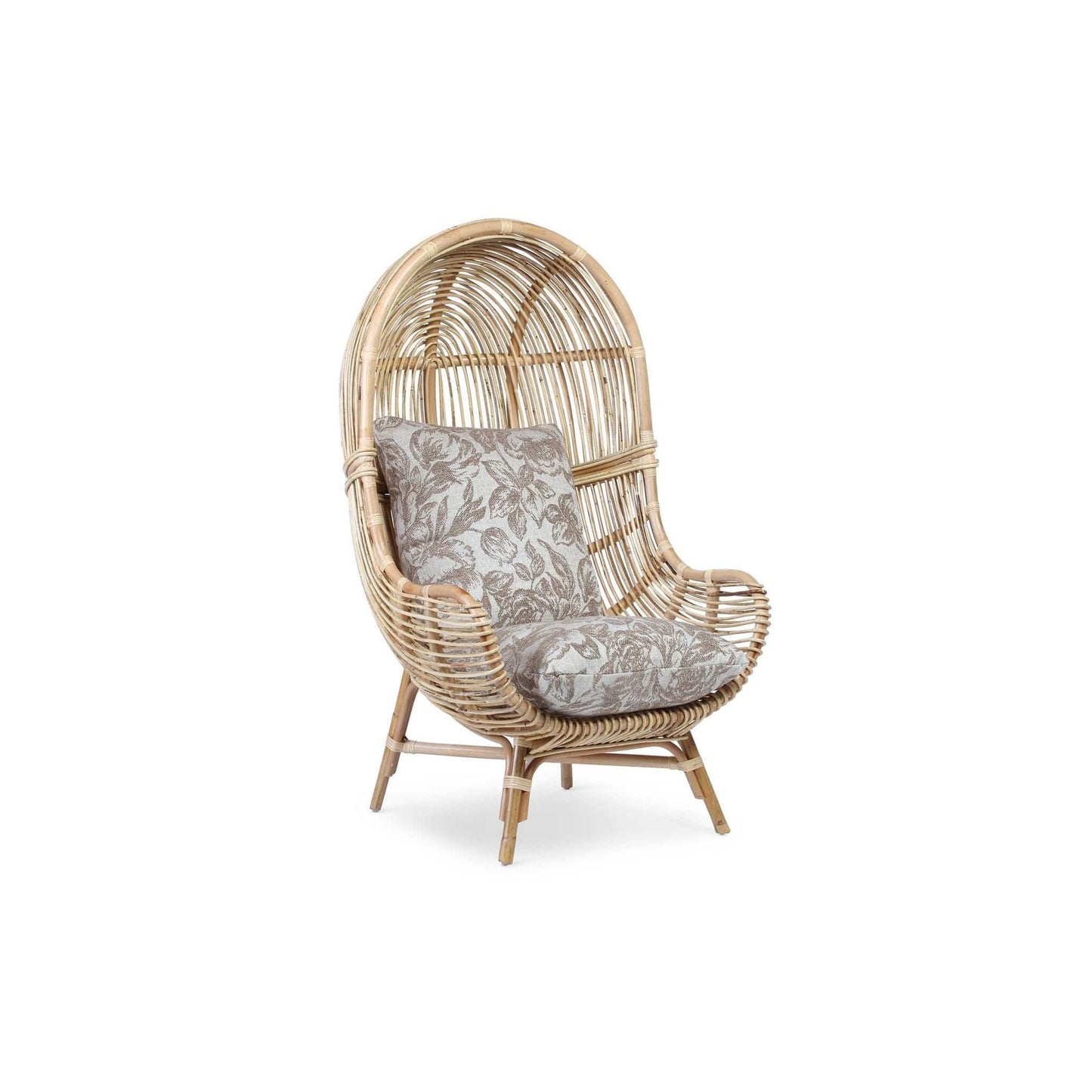 Loft Chair Natural Rattan in Floral Beige Aquaclean Fabric