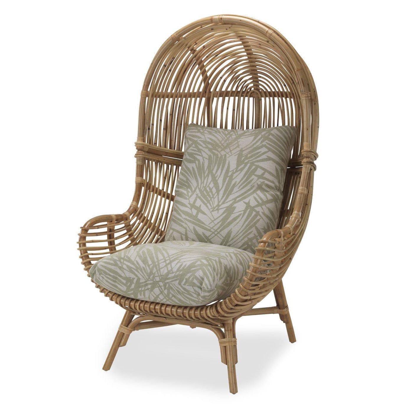 Loft Chair Natural Rattan in Leafy Green Tropical Fabric