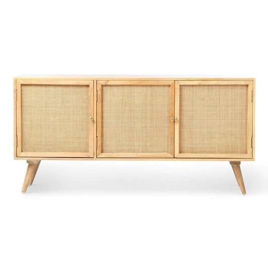 Manhattan large 3 Door rattan Sideboard & Wood Cabinet in Natural Finish