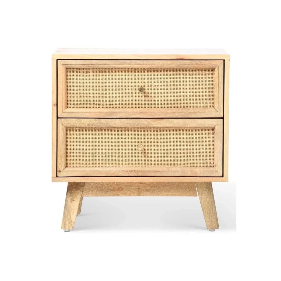 Venice 2 Drawer Bedside Table Rattan & Mango Wood in Natural