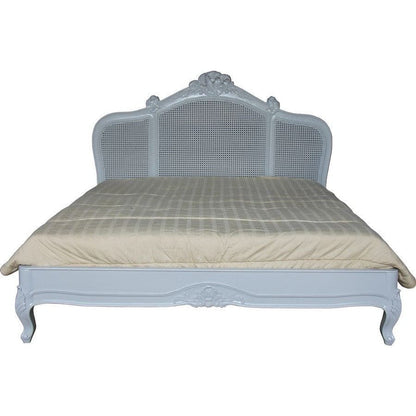 French Normandy Rattan Bed with Low Footboard - Wax / Antique Grey / White Paint