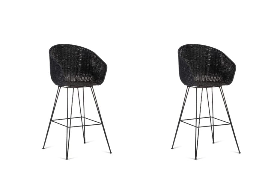 Set of 2 Black Rattan Porto Bar Stool Chairs