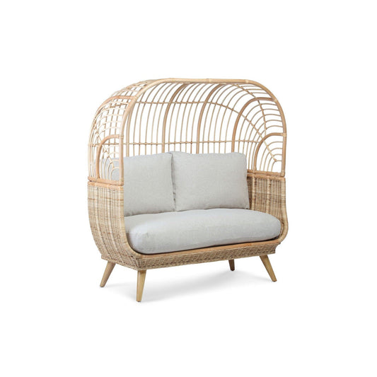 Natural Rattan Cocoon Sofa – Smooth Beige Cushion