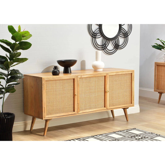 Manhattan large 3 Door rattan Sideboard & Wood Cabinet in Natural Finish