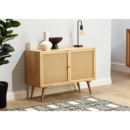 Manhattan 2 Door Sideboard Rattan & Wood Cabinet in Natural