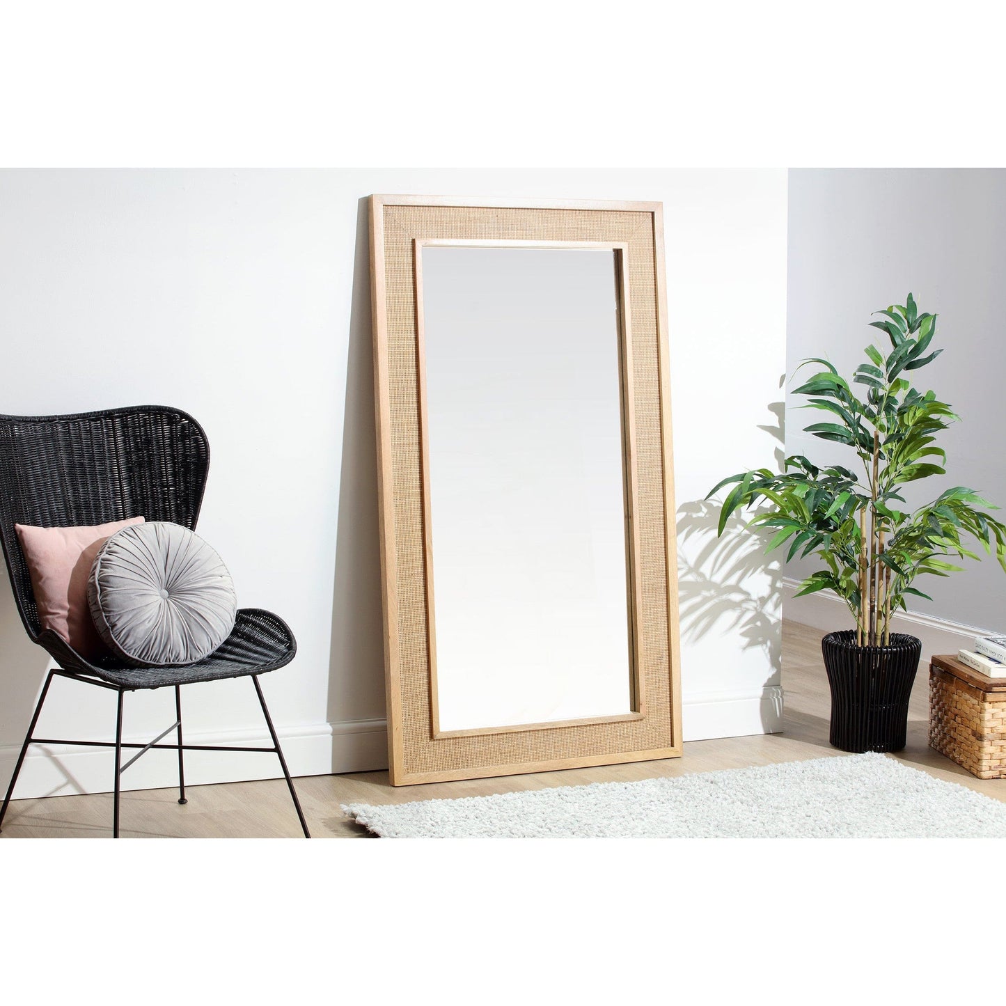 Venice Standing or Wall Mountable Full Length Rattan Mirror in Natural