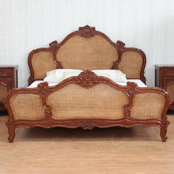 French Arch Rattan Bed Frame - Mahogony