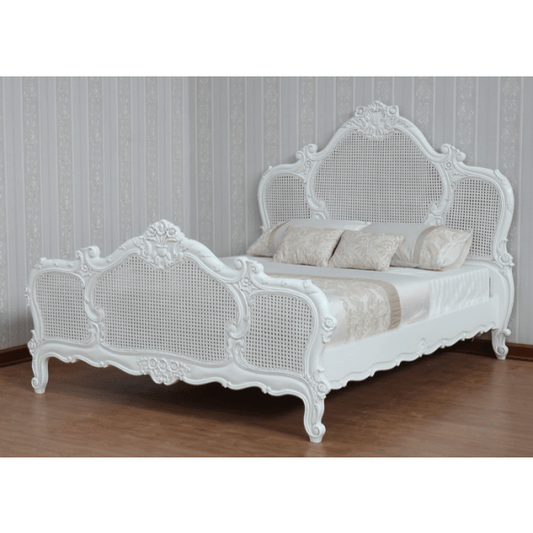 French Arch Rattan Bed Frame - Antique White Paint