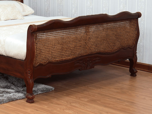 Louis French Cane Rattan Bed Frame - Wax