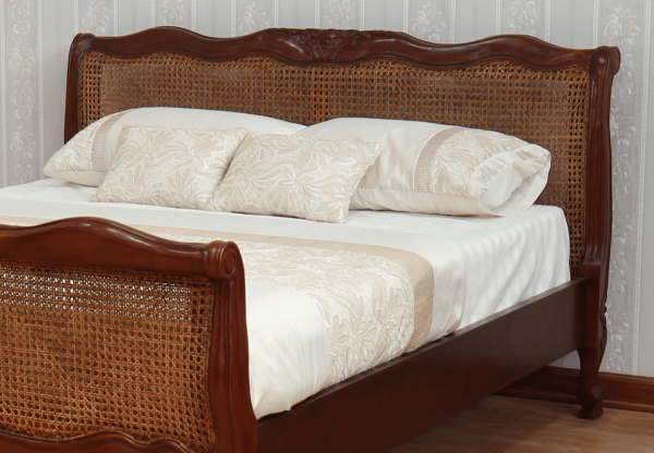 Louis French Cane Rattan Bed Frame - Wax