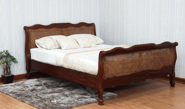 Louis French Cane Rattan Bed Frame - Wax